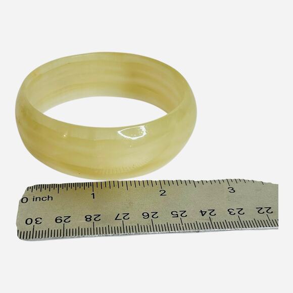 Vintage White Yellow Silk Jade Chunky Bangle Bracelet - Picture 5 of 6